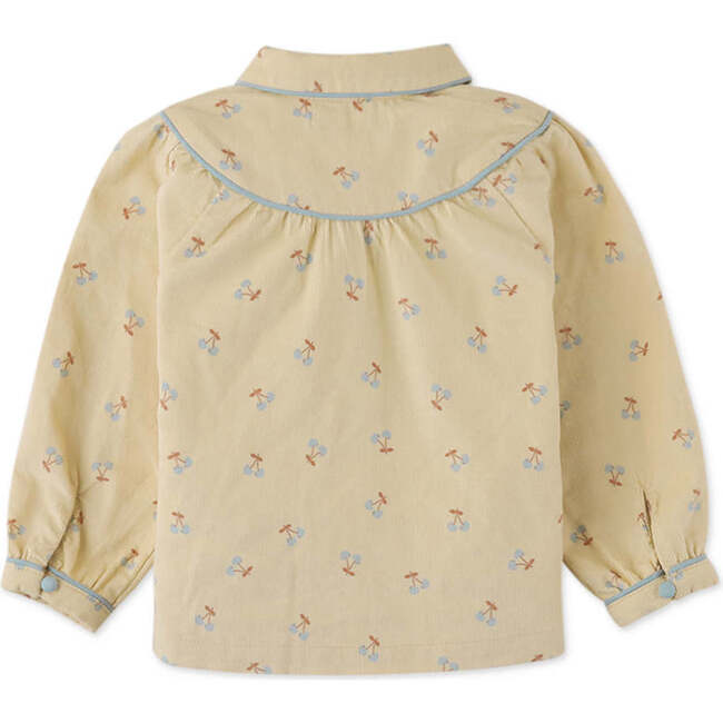 Baby Girls Cherry Print Contrast Collar Tipping Blouse, Beige - Blouses - 2