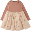 Baby Girls Bird Embroidered Envelop Neck Dress, Pink - Dresses - 1 - thumbnail