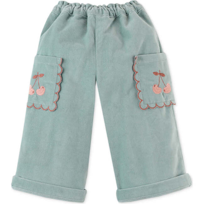 Baby Girls Cherry Embroidery Pocket Pull-On Cargo Pants, Blue