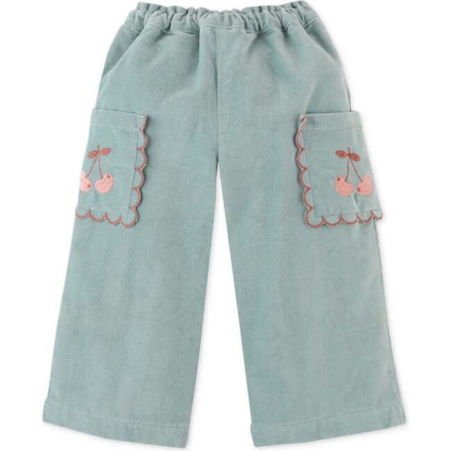 Baby Girls Cherry Embroidery Pocket Pull-On Cargo Pants, Blue - Pants - 5