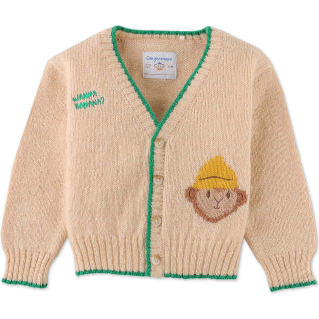 Baby Boys Wana Banana & Monkey Intarsia Cardigan, Beige