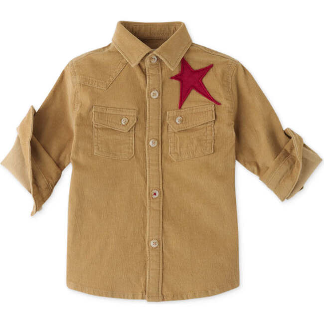 Baby Boys Star Patch Fine Corduroy Shirt, Brown - Shirts - 1