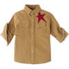 Baby Boys Star Patch Fine Corduroy Shirt, Brown - Shirts - 1 - thumbnail