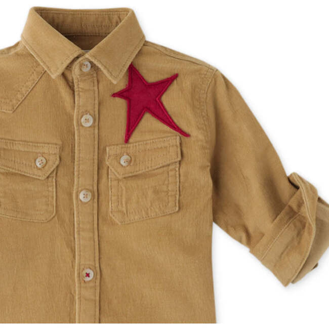 Baby Boys Star Patch Fine Corduroy Shirt, Brown - Shirts - 3