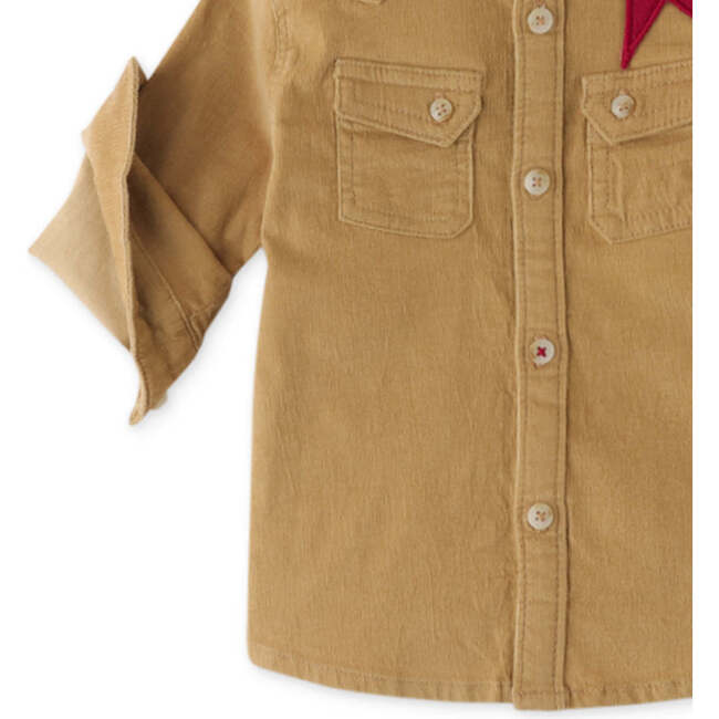 Baby Boys Star Patch Fine Corduroy Shirt, Brown - Shirts - 4