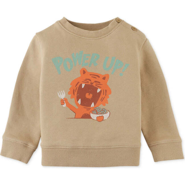 Baby Boys Power Up ! Print Jersey Fleece Pullover, Beige - Sweaters - 1