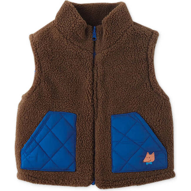 Baby Boys Reversible Sleeveless Sherpa Gilet, Brown - Vests - 1