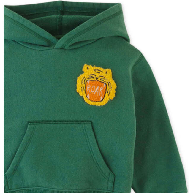 Baby Boys Roar Tiger Chenille Applique Fleece Hood Pullover, Green - Sweaters - 3