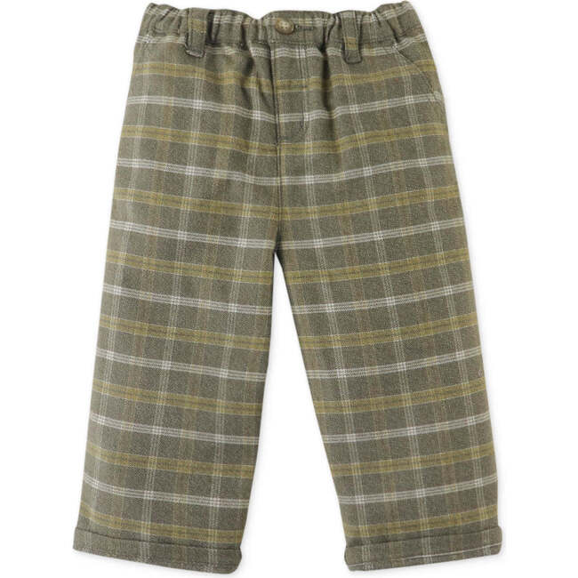 Baby Boys Plaid Elastic Waist Button Pants, Green - Pants - 1