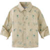 Baby Boys Monkey Print Long Sleeve Soft Twill Shirt, Beige - Shirts - 1 - thumbnail