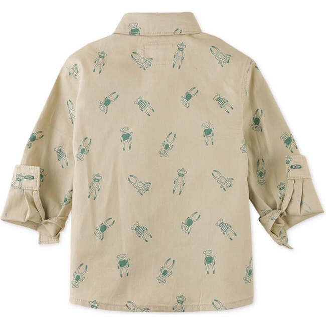 Baby Boys Monkey Print Long Sleeve Soft Twill Shirt, Beige - Shirts - 2