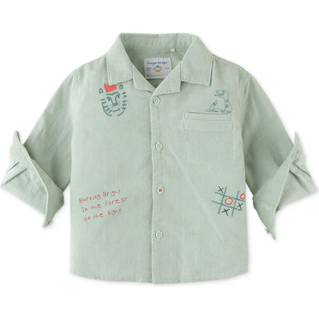 Baby Boys Hey Tiger Embroidered Fine Corduroy Shirt, Green - Shirts - 1