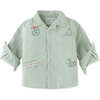 Baby Boys Hey Tiger Embroidered Fine Corduroy Shirt, Green - Shirts - 1 - thumbnail