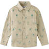 Baby Boys Monkey Print Long Sleeve Soft Twill Shirt, Beige - Shirts - 5