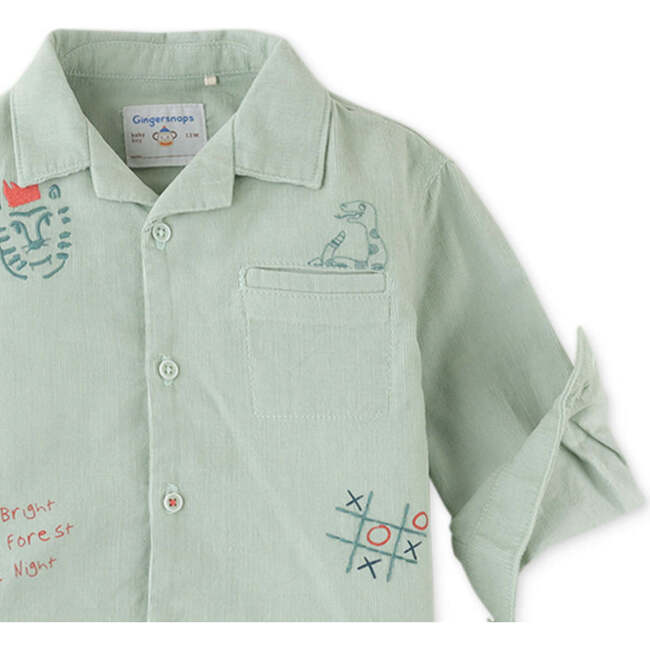 Baby Boys Hey Tiger Embroidered Fine Corduroy Shirt, Green - Shirts - 3