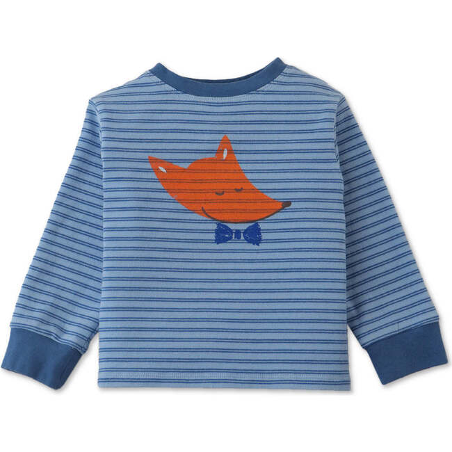 Baby Boys Fox Print Ribbed Striped Long Sleeve T-Shirt, Blue