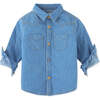 Baby Boys Hang On Banana Western Denim Shirt, Blue - Shirts - 1 - thumbnail