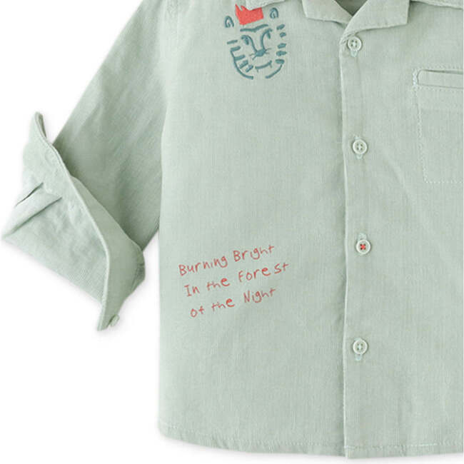 Baby Boys Hey Tiger Embroidered Fine Corduroy Shirt, Green - Shirts - 4