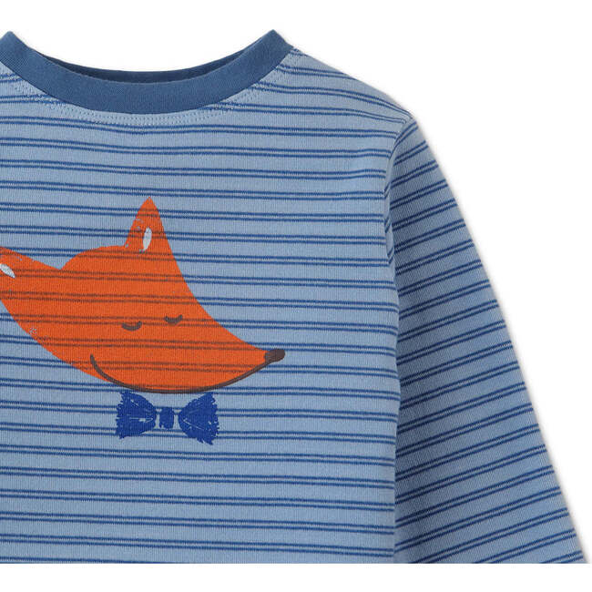 Baby Boys Fox Print Ribbed Striped Long Sleeve T-Shirt, Blue - Shirts - 3