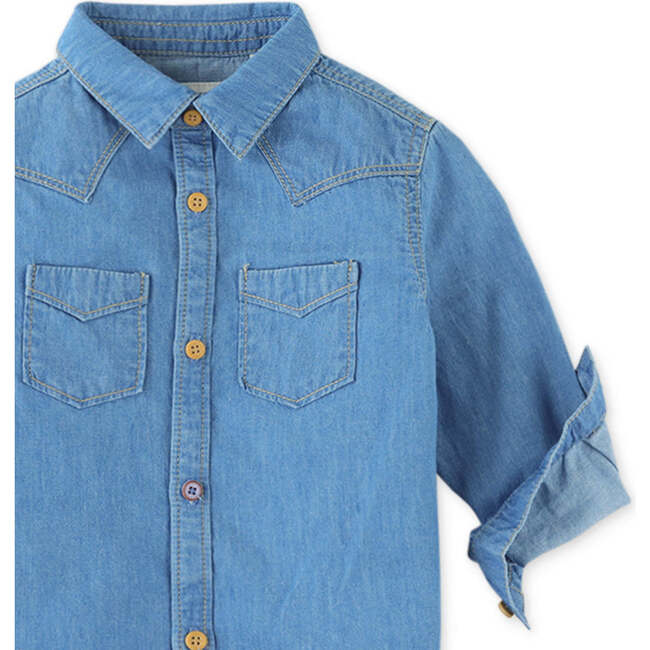 Baby Boys Hang On Banana Western Denim Shirt, Blue - Shirts - 3