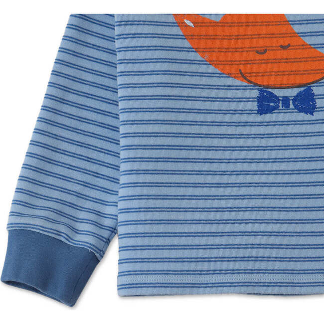 Baby Boys Fox Print Ribbed Striped Long Sleeve T-Shirt, Blue - Shirts - 4