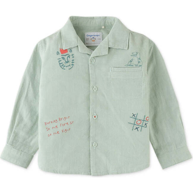 Baby Boys Hey Tiger Embroidered Fine Corduroy Shirt, Green - Shirts - 5