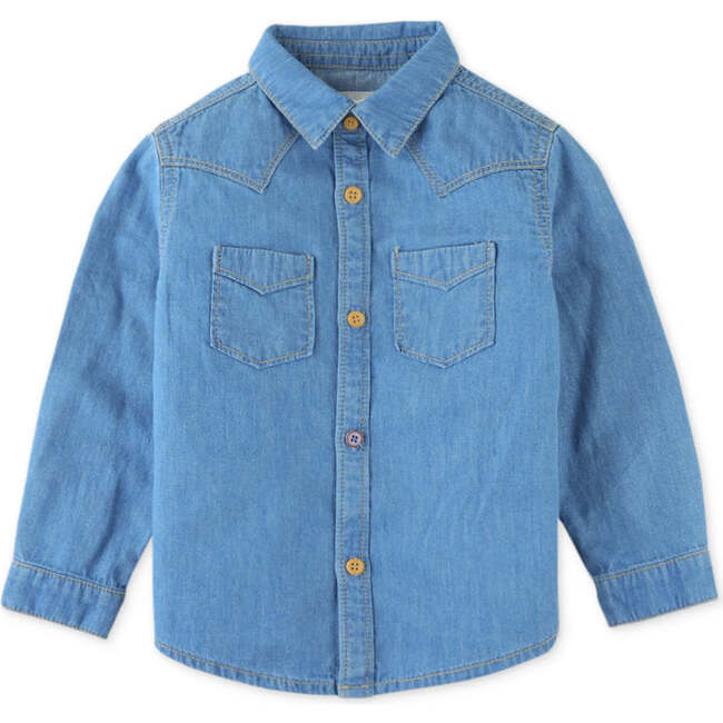 Baby Boys Hang On Banana Western Denim Shirt, Blue - Shirts - 5