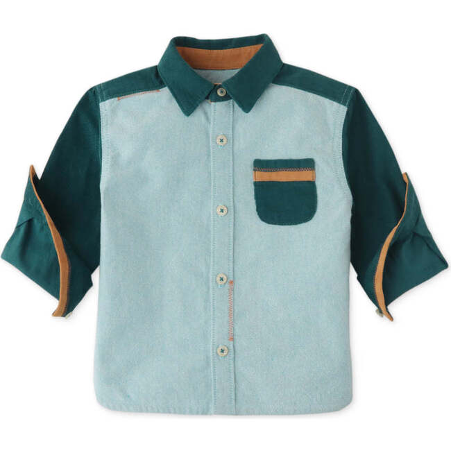 Baby Boys Fox Head Embroidered Color-Block Shirt, Blue