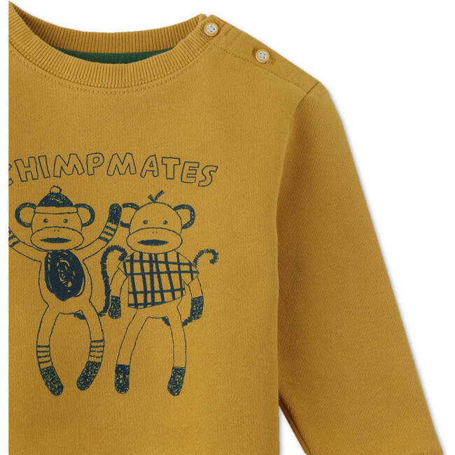 Baby Boys Chimpmates Print Jersey Fleece Pullover, Yellow - Sweaters - 3