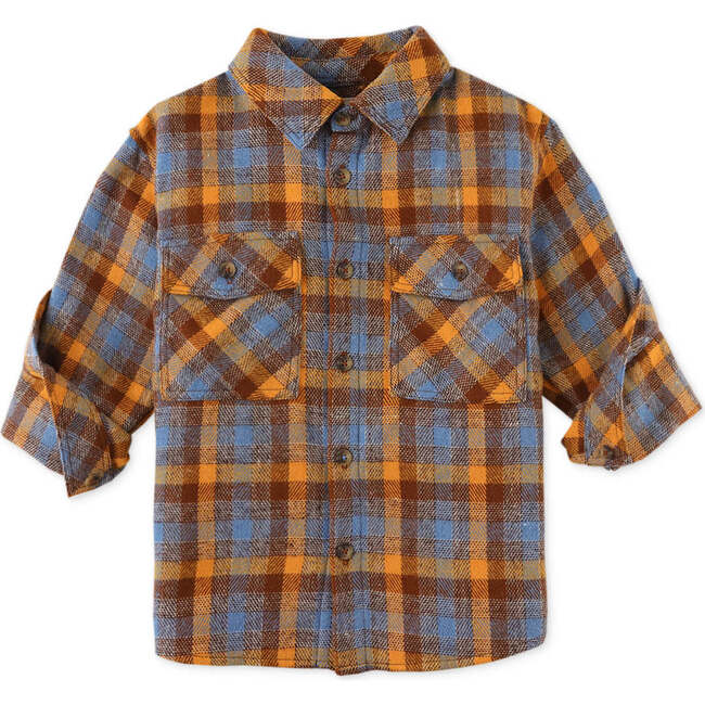 Amazing Boy Applique Plaid Long Sleeve Shirt Jacket, Multicolors