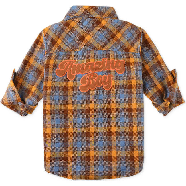 Amazing Boy Applique Plaid Long Sleeve Shirt Jacket, Multicolors - Jackets - 2