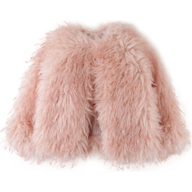 Girls Fur Plush Raglan Long Sleeves Coat, Pink - Coats - 1