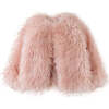 Girls Fur Plush Raglan Long Sleeves Coat, Pink - Coats - 1 - thumbnail