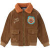 Embroidered Sherpa Collar Corduroy Jacket, Brown - Jackets - 1 - thumbnail