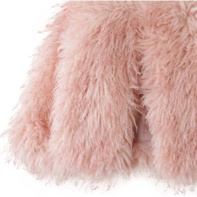 Girls Fur Plush Raglan Long Sleeves Coat, Pink - Coats - 4