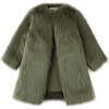 Girls Crimped Fringe Faux Fur Long Sleeve Coat, Green - Coats - 1 - thumbnail