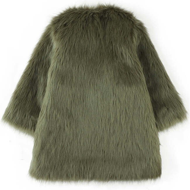 Girls Crimped Fringe Faux Fur Long Sleeve Coat, Green - Coats - 2