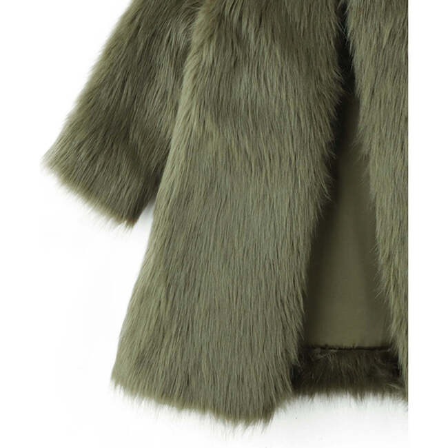 Girls Crimped Fringe Faux Fur Long Sleeve Coat, Green - Coats - 4