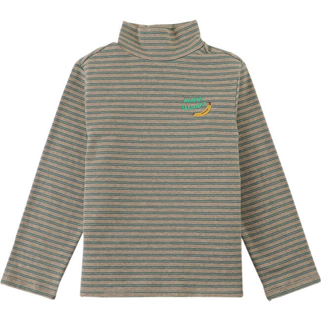 Banana Embroidered Ribbed Mock Neck T-Shirt, Multicolors