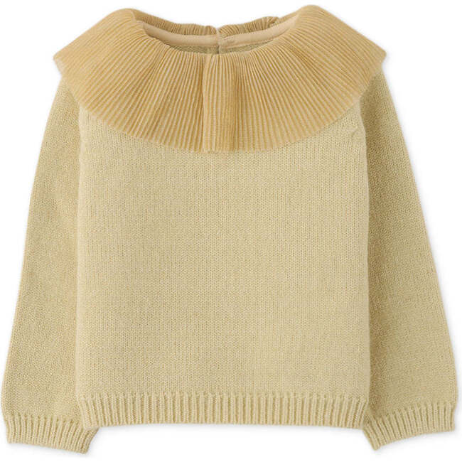 Baby Girls Knit Pleat Tulle Collar Pullover, Beige