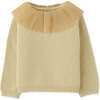 Baby Girls Knit Pleat Tulle Collar Pullover, Beige - Sweaters - 1 - thumbnail