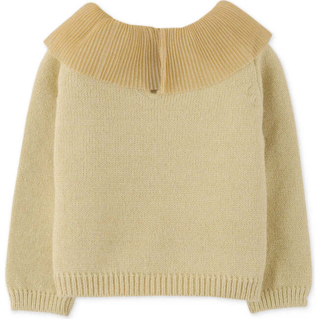 Baby Girls Knit Pleat Tulle Collar Pullover, Beige - Sweaters - 2