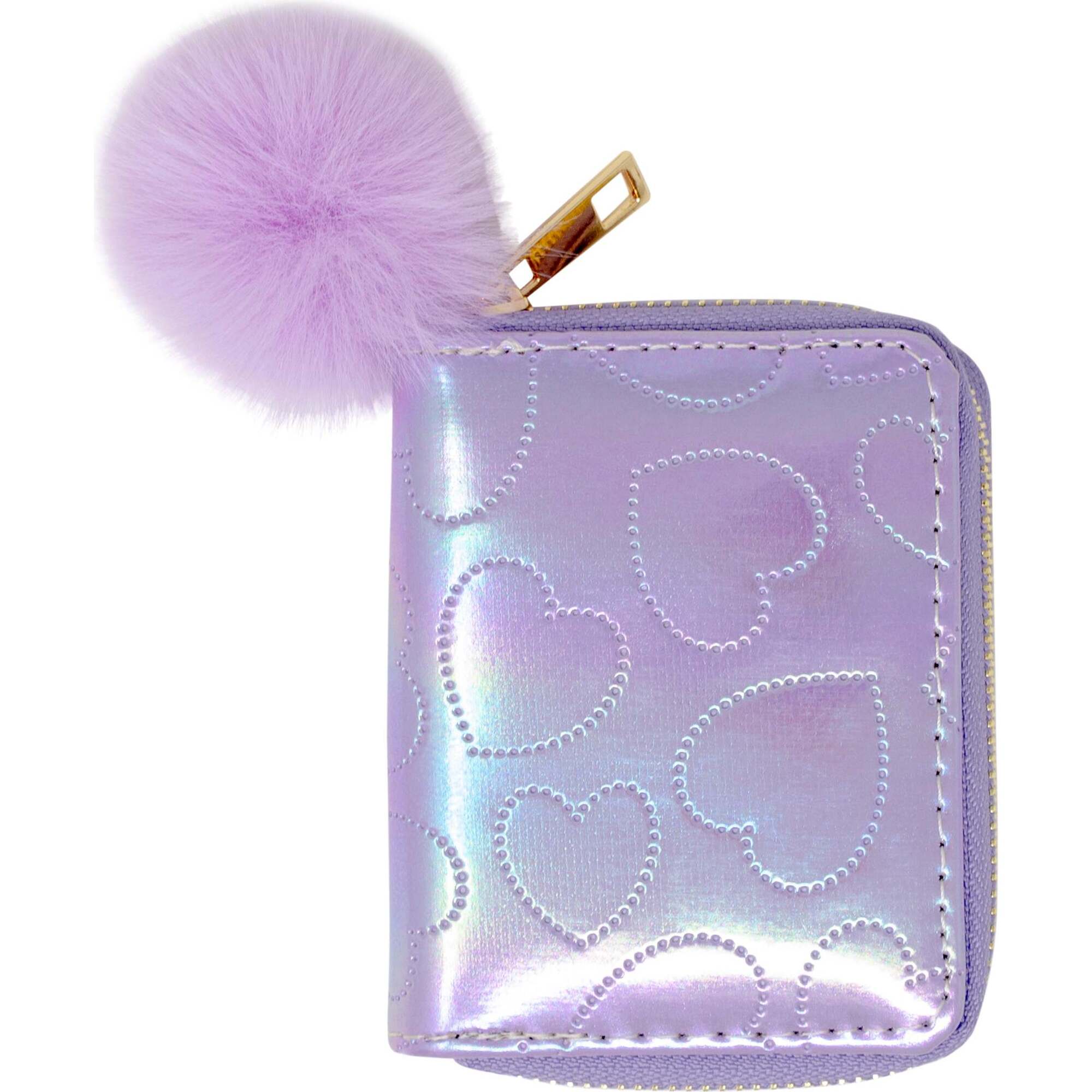 Shiny Dotted Heart Wallet,  Purple - Bags - 1