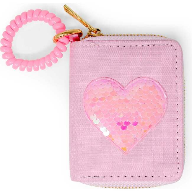 Sequin Heart Spiral Strap Wallet,  Pink