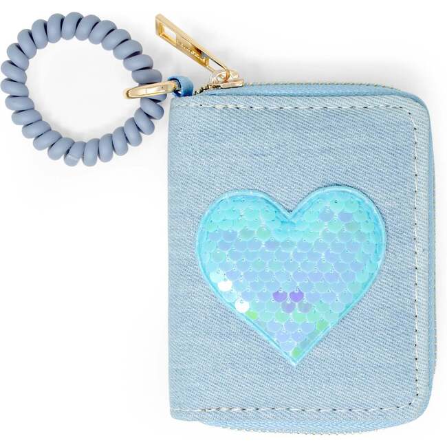 Sequin Heart Spiral Strap Wallet,  Blue