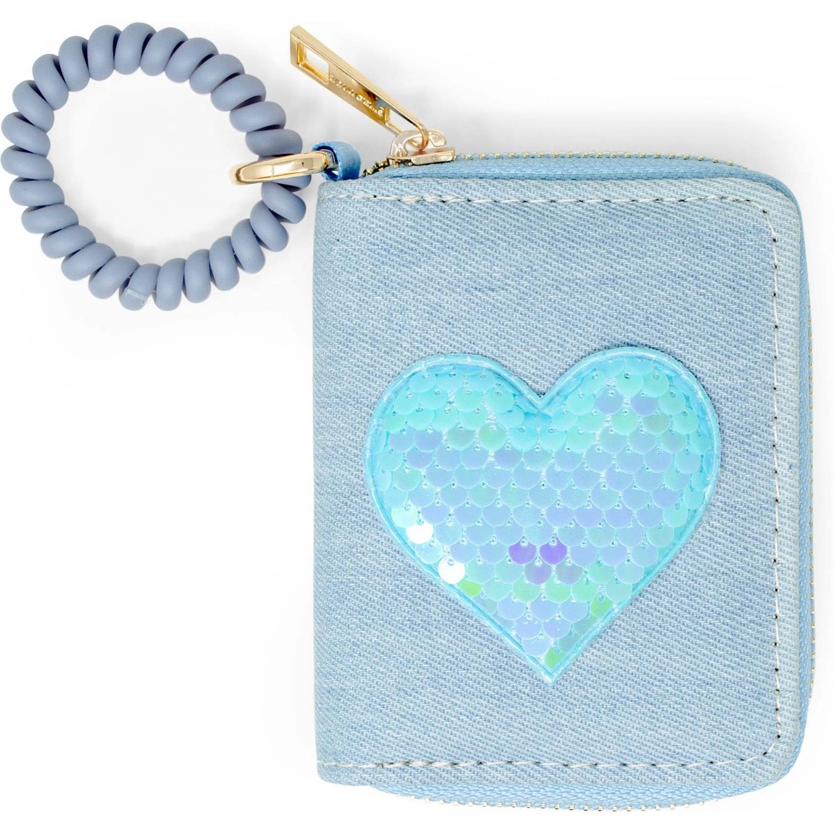 Sequin Heart Spiral Strap Wallet,  Blue - Bags - 1