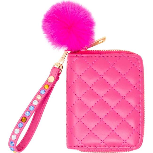 Quilted Rhinestone Strap Wallet,  Hot Pink