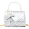 Quilted Pearl Handle Bow Ribbon Handbag,  Silver - Bags - 1 - thumbnail