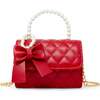 Quilted Pearl Handle Bow Ribbon Handbag,  Red - Bags - 1 - thumbnail