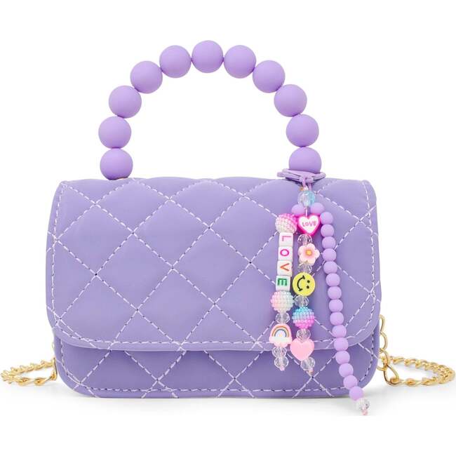 Pearl Handle Message Charm Handbag,  Purple